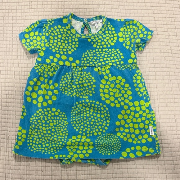Marimekko Teal and Lime Green Patterned Short Sleeved Dress 80cm - Picture 1 of 8